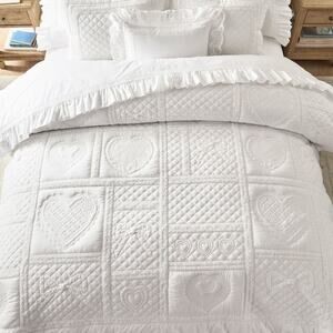 LoveShackFancy Bow Heart Patchwork Quilt King California King Bedding White NWT